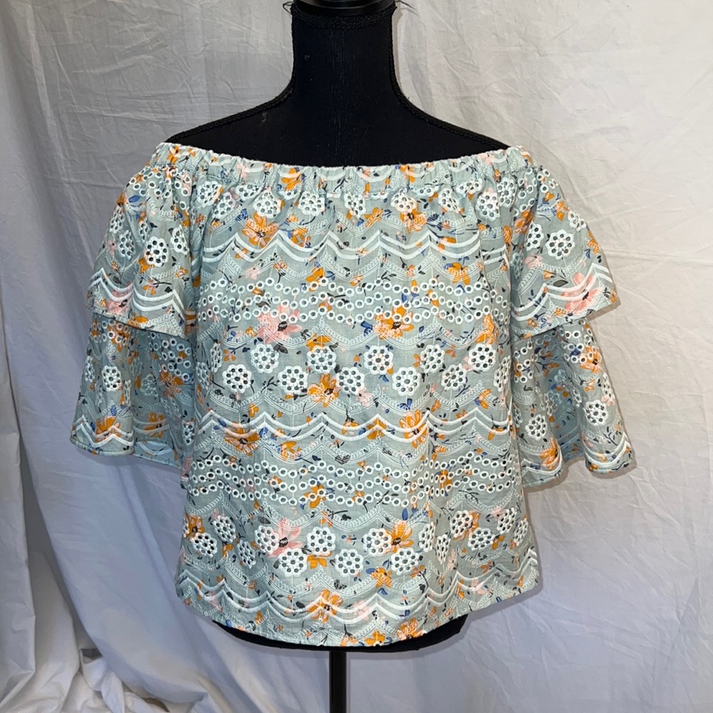 Laia Green Off the Shoulder Eyelet Top Size L